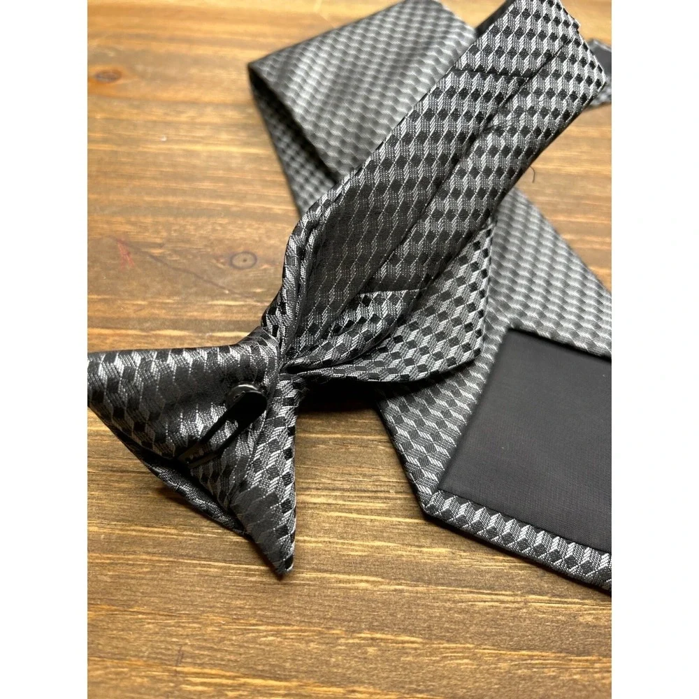 Galls Men's Black Gray Checkered Clip-On Necktie Classic Formal Uniform Tie‎
